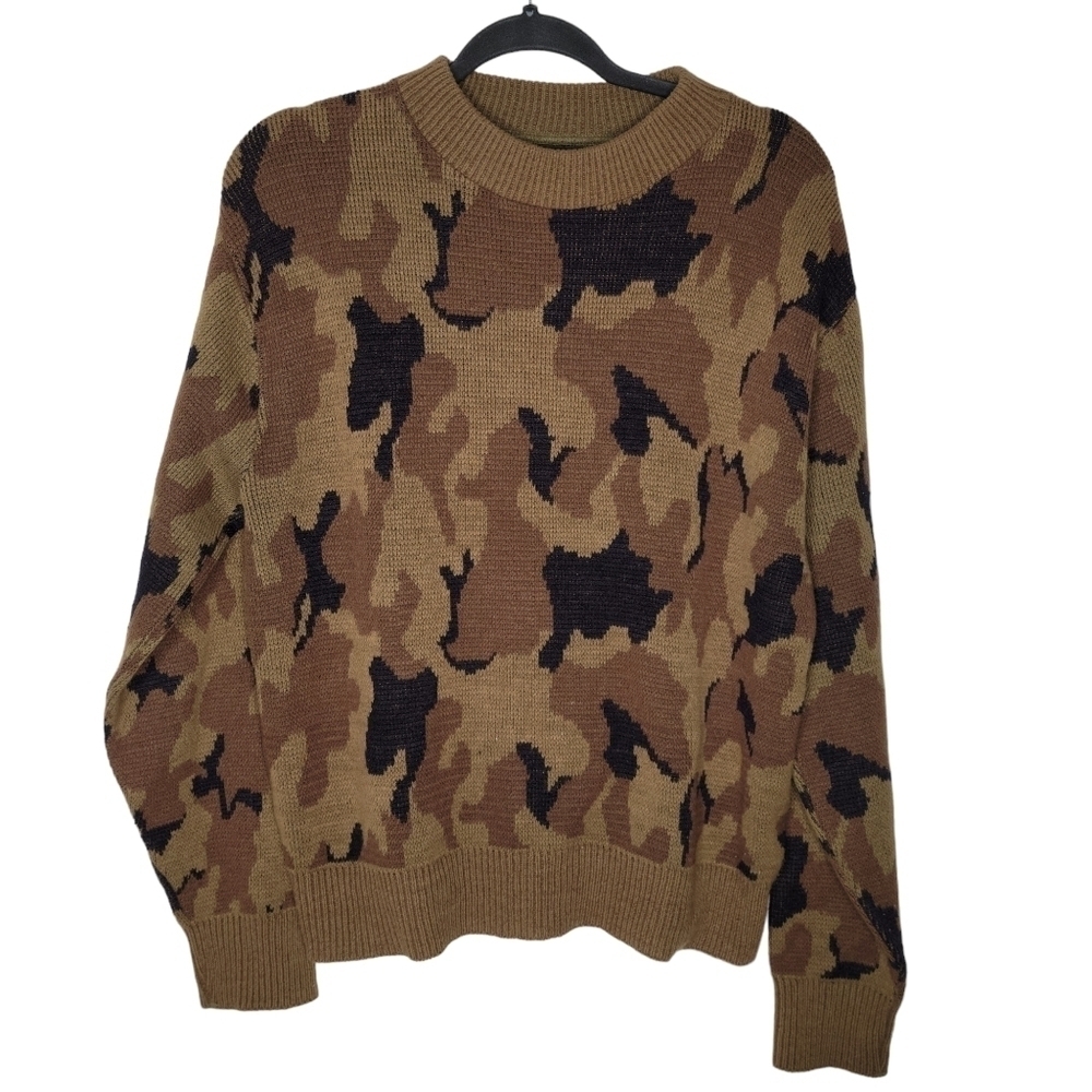Vintage 80s Kolpin Acrylic Knit Camo Sweater in Brown Men's Size Medium